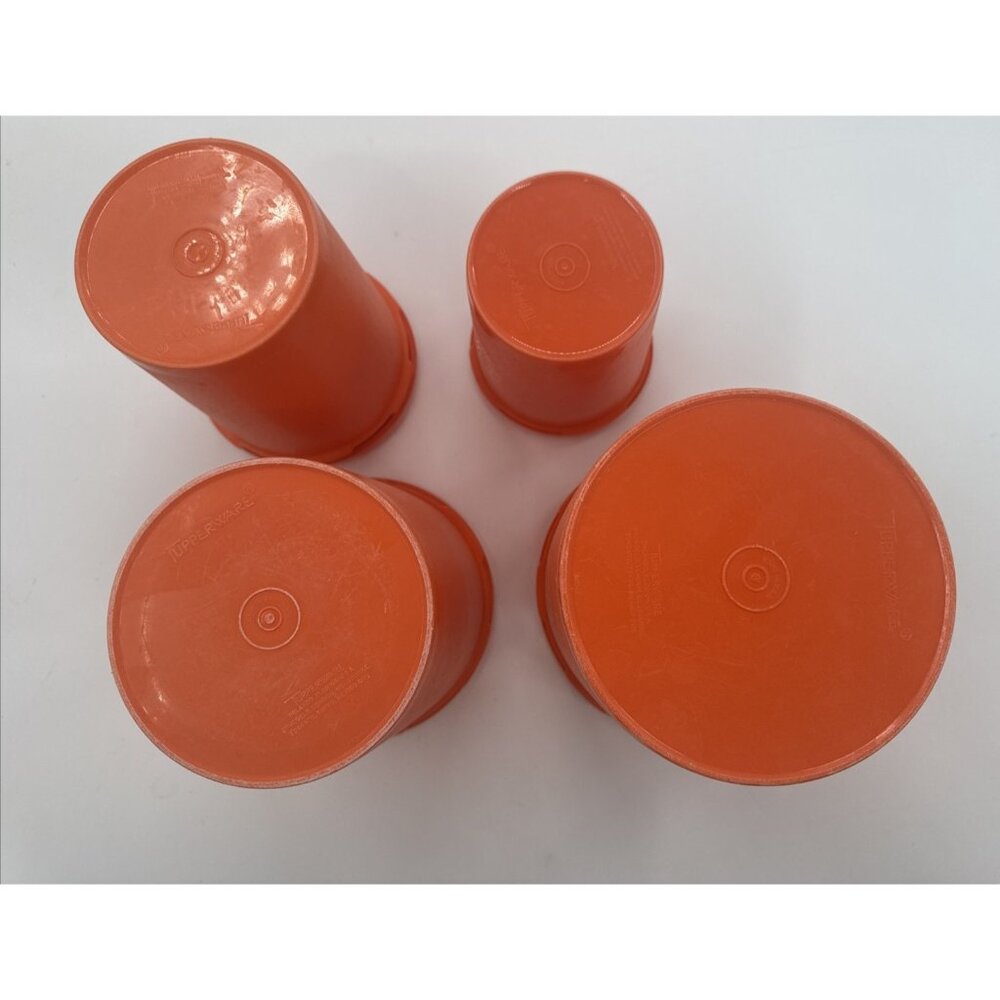 Vintage Tupperware Harvest Orange Servalier Canisters Set Of 4 w/ Sunburst Lids - Picture 13 of 13